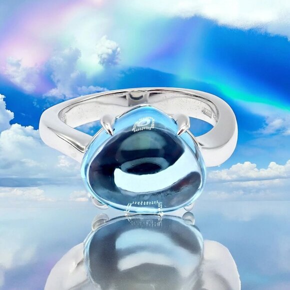 Authentic! Bulgari 18k Whtie Gold Mediterranean Eden Blue Topaz Ring Size 6 - Picture 2 of 14